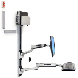 45-358-026 lx sit stand wall mount system, med silver cpu holder, polished