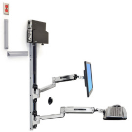 45-359-026 lx sit stand wall mount system, small black cpu holder, polished